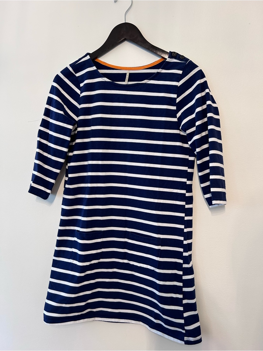 100% Cotton Navy & White Striped Knit Dress